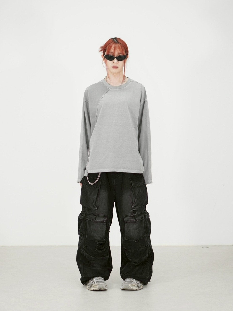 受注制【Chikashitsu +】switching waffle long sleeve (3color)