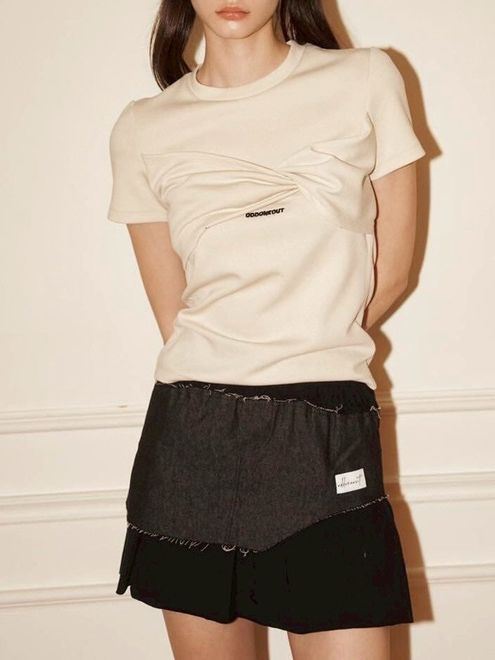 【ODDONEOUT】TWIST DRAPE STRING TOP / 【オッドワンアウト】ツイストドレープストリング半袖Tシャツ