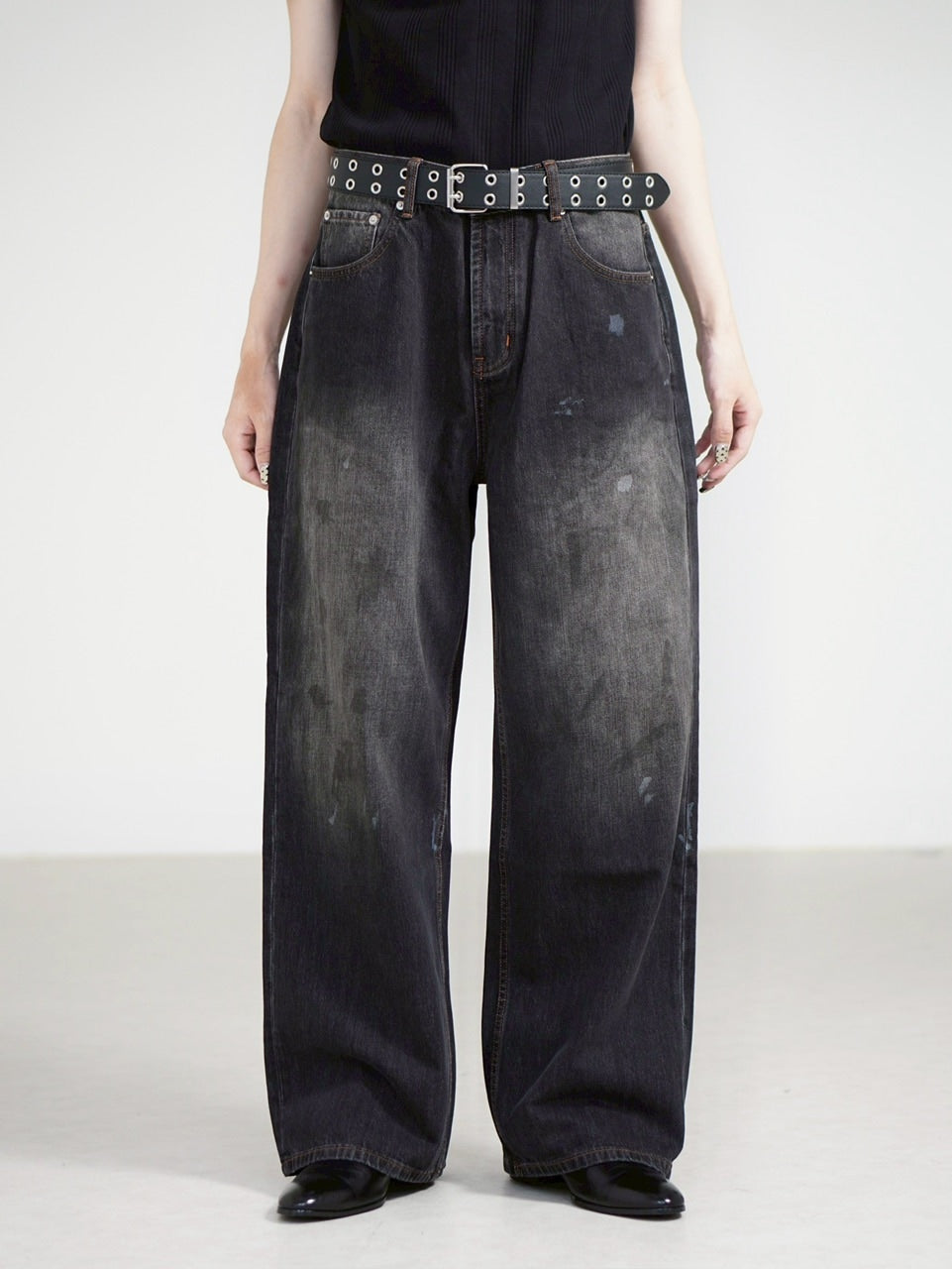 【Chikashitsu +】dirty wash semi wide denim (2color) / 【チカシツプラス】ダーティーウォッシングセミワイドデニムパンツ