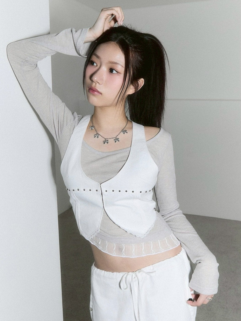 【CHERRYQUIRI】sheer layered unbal sleeve / 【チェリーキュリー】シアーレイヤードアンバランス長袖トップス