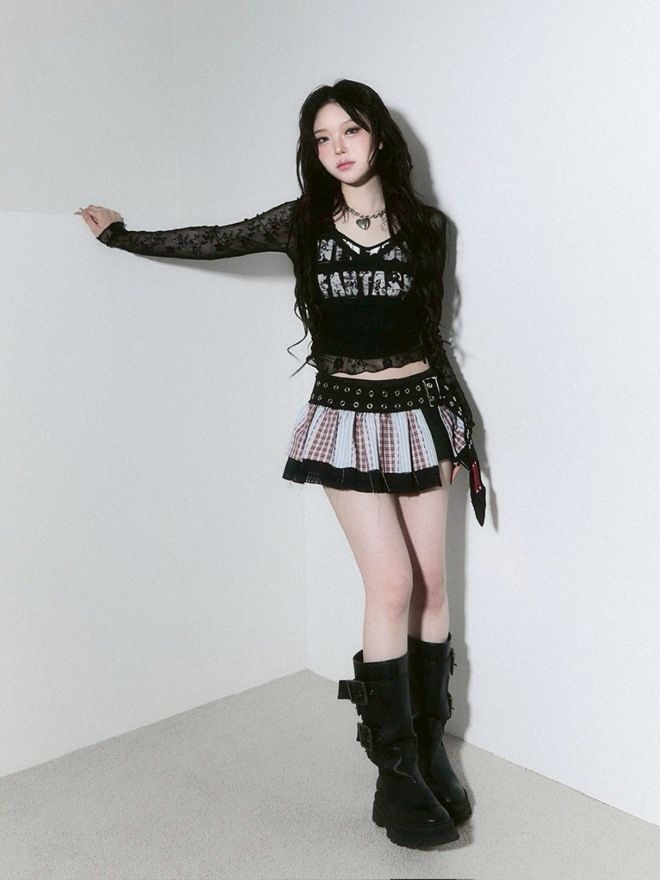 【CHERRYQUIRI】seethrough v neck shirring sleeve