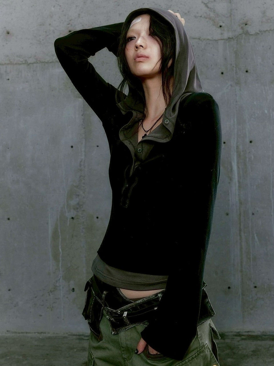 【Cest Nous】Two-in-One Hoodie / 【セヌー】レイヤードフード付き長袖トップス