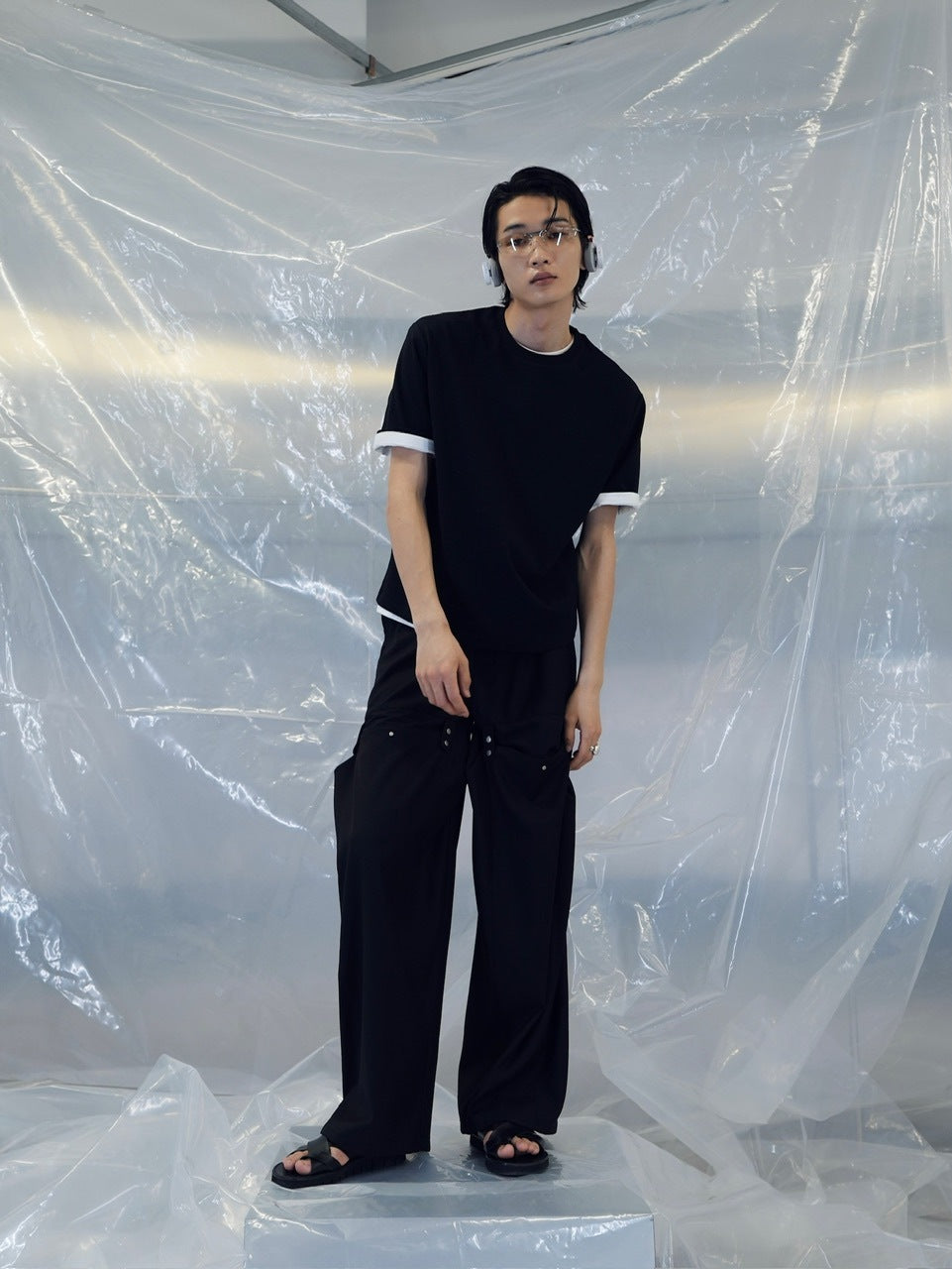 【CS】FLOW FIT DRAPE SLACKS(BLACK)