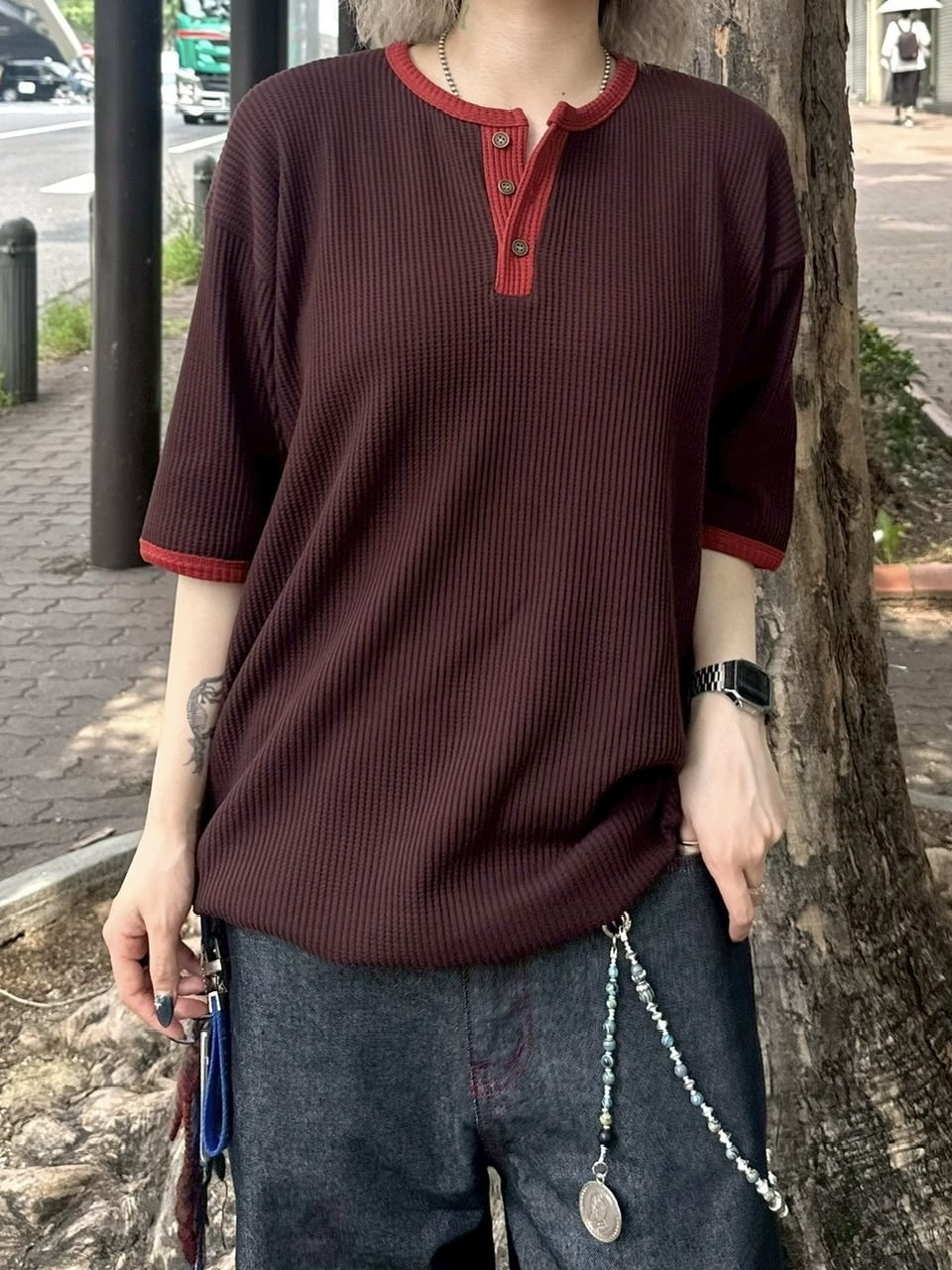 受注制【youll】henry neck waffle tee (3color)