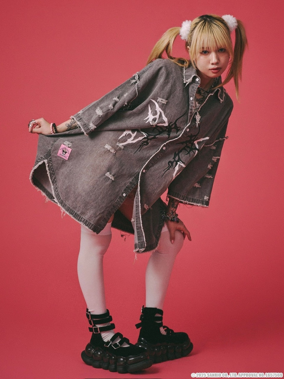 【GALFY×KUROMI】イルガルフィーボロボロデニム半袖BIGシャツ