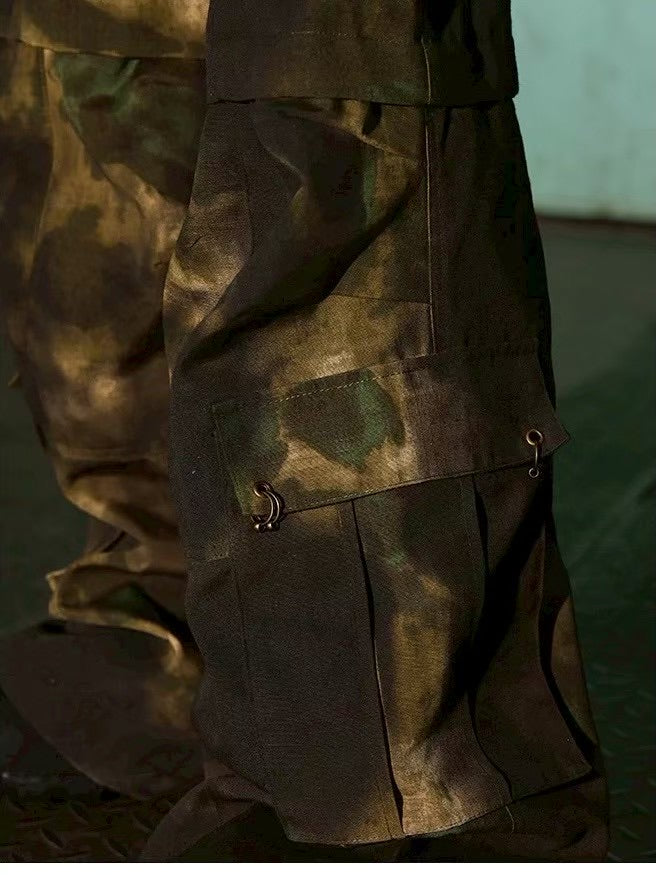 【DND4DES】CAMO DISTRESSED OVERSIZE CARGO PANTS
