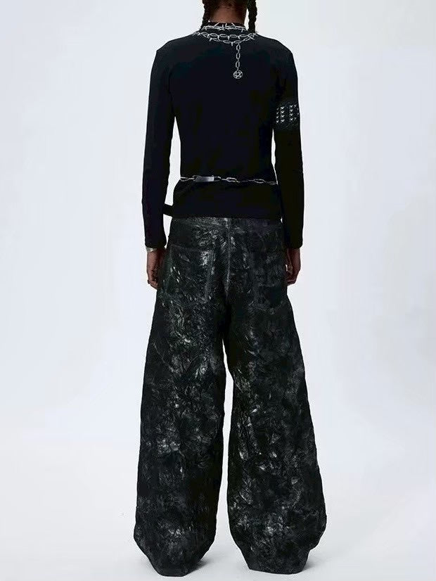 【DND4DES】COATED FAUX LEATHER BIKER BAGGY PANTS