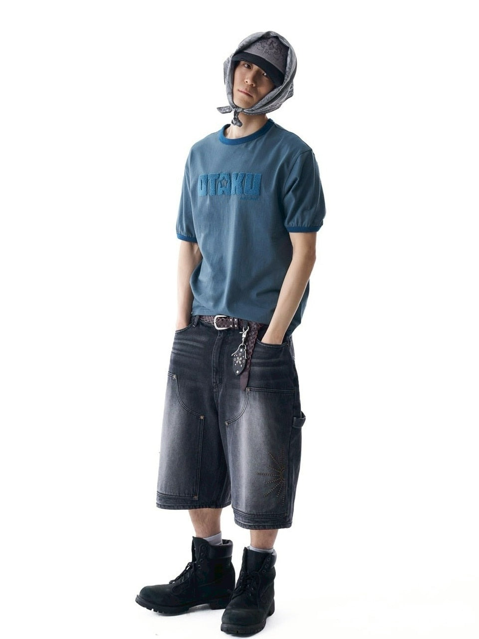 【AAKAM】Washed Double Knee Bermuda Denim Pants