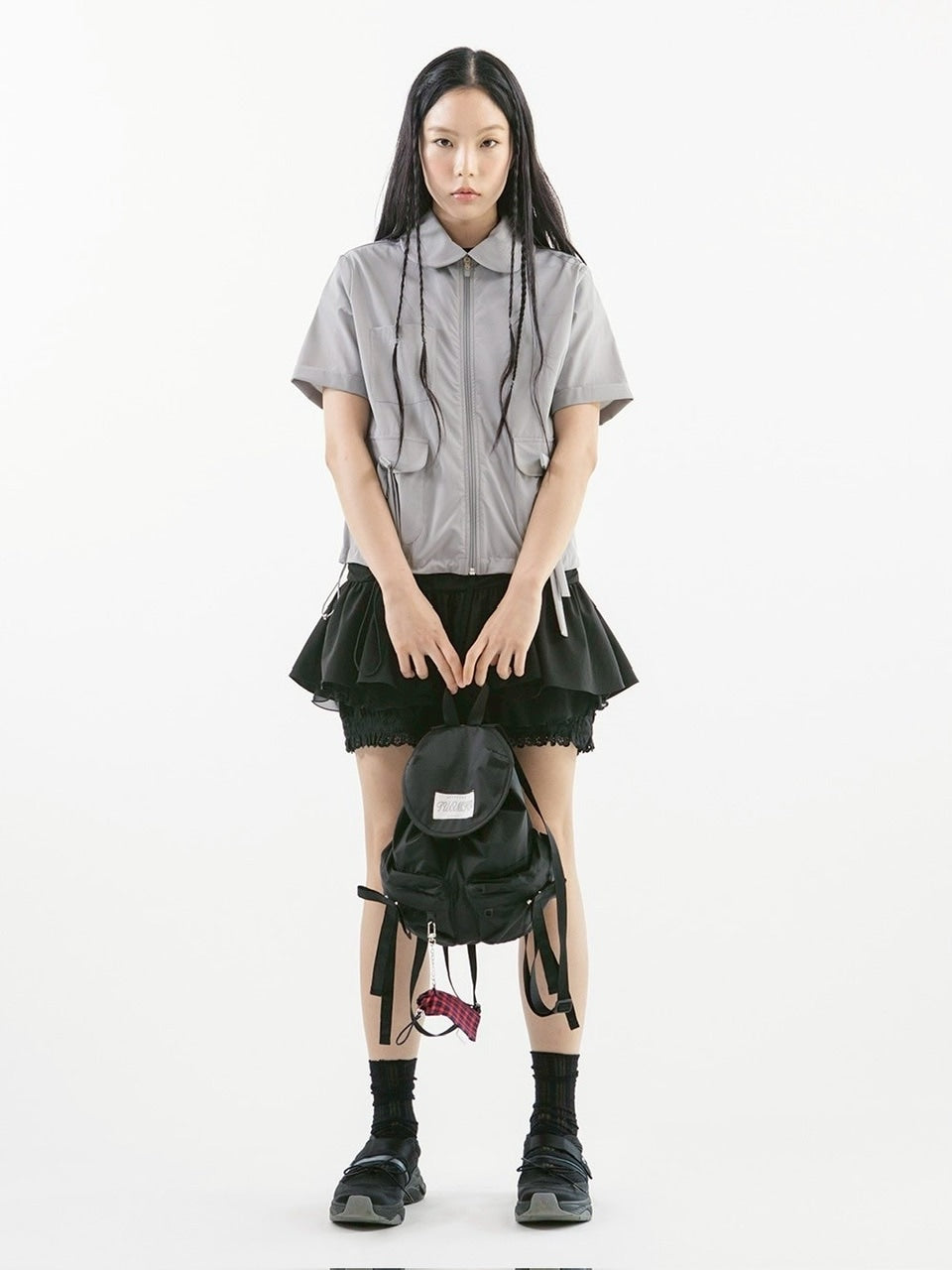 【TUOMIO】ROUND COLLAR NYLON ZIP-UP / 【トゥオミオ】ラウンドカラーナイロン半袖シャツジャケット