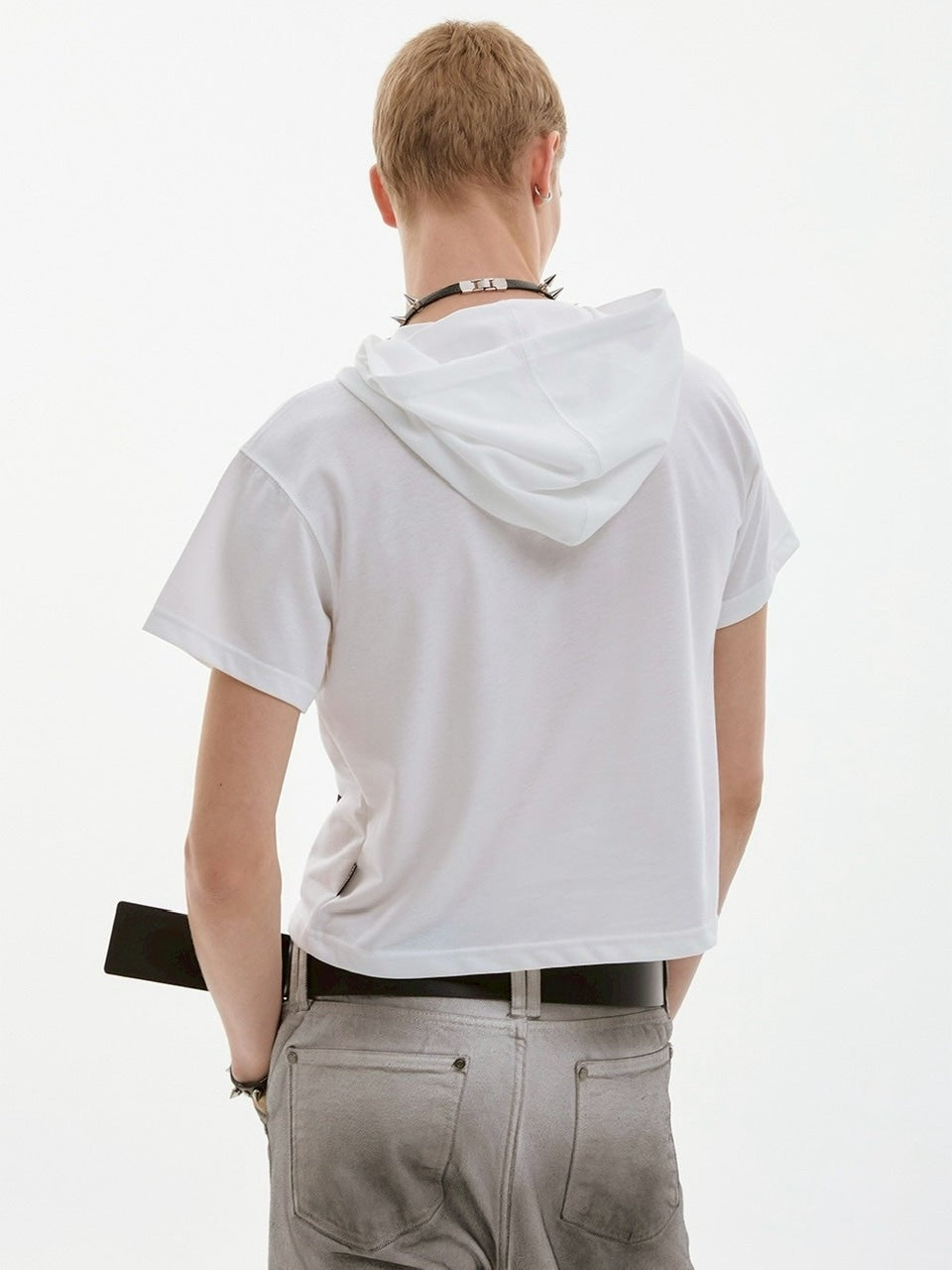 【ESC STUDIO】quadruple shaky hoodie / 【イーエスシーステュディオ】クアドルプルシャイキーロゴフード付き半袖Tシャツ