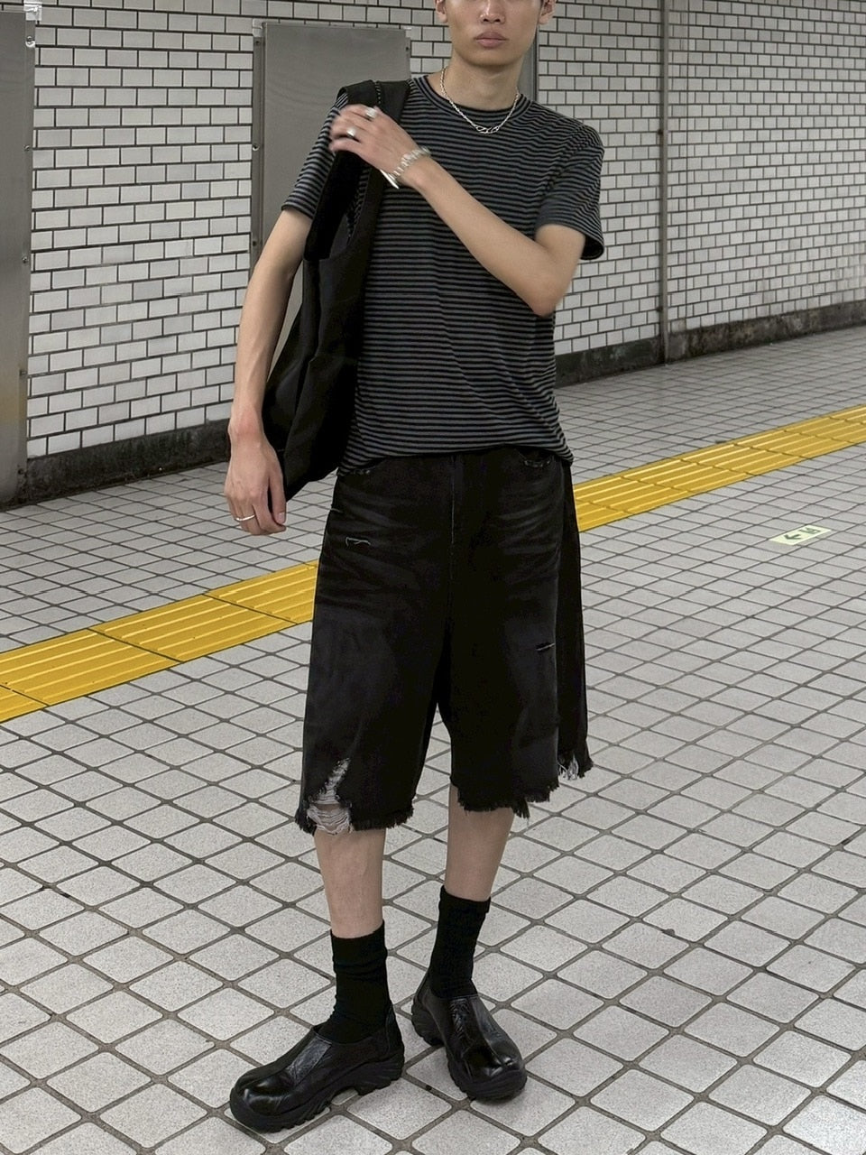 受注制【Chikashitsu +】oiled wash damage bermuda pants / 【チカシツプラス】オイルドウォッシュダメージバミューダパンツ (2color)