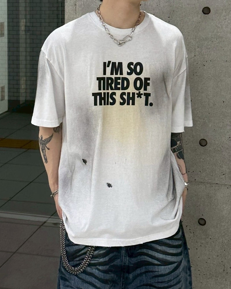 受注制【Chikashitsu +】dirty wash logo half sleeve t-shirt / 【チカシツプラス】ダーティウォッシュロゴ半袖Tシャツ (2color)