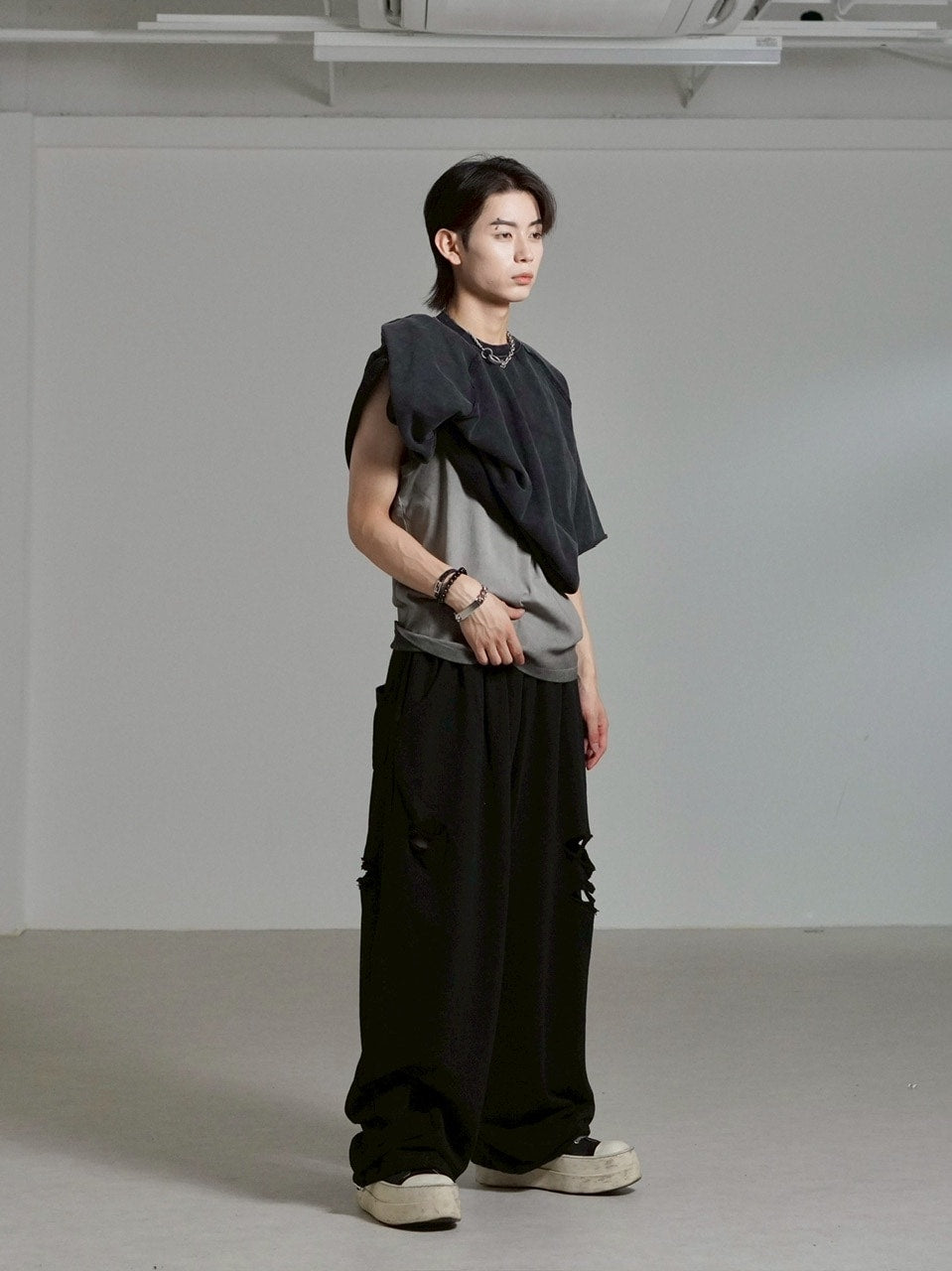 受注制【Chikashitsu +】full length crash sweat pants / 【チカシツプラス】フルレングスクラッシュスウェットパンツ (2color)