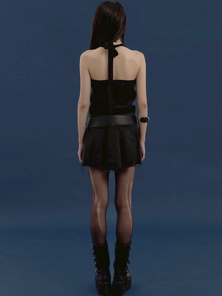 【NOT KNOWING】Argyle Linen Knit Halter Top / 【ノットノーイング】アーガイルリネンニットホルターベスト