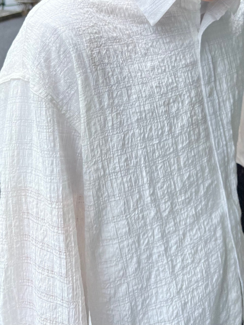 東京店WEB限定受注制【Chikashitsu +】cropped check sheer shirt / 【チカシツプラス】クロップドチェックシアーシャツ (3color)