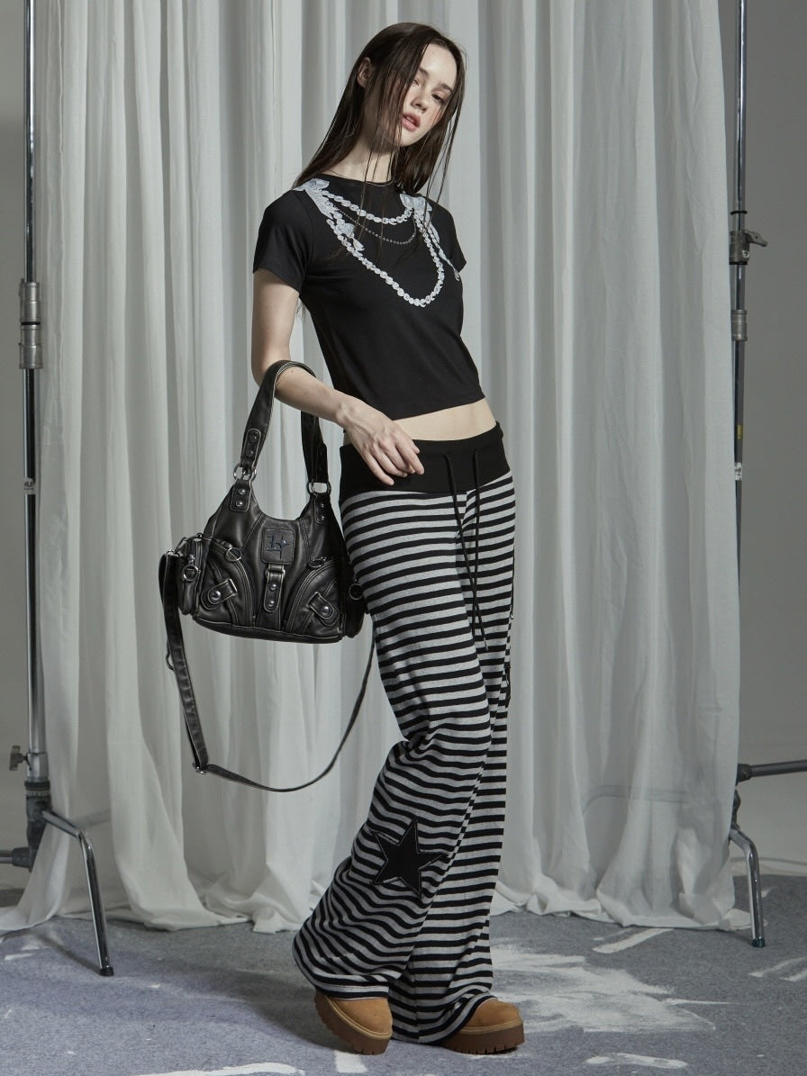 【GATELESS】NECKLACE PRINT CROPPED T-SHIRT / 【ゲートレス】ネックレスプリントクロップド半袖Tシャツ