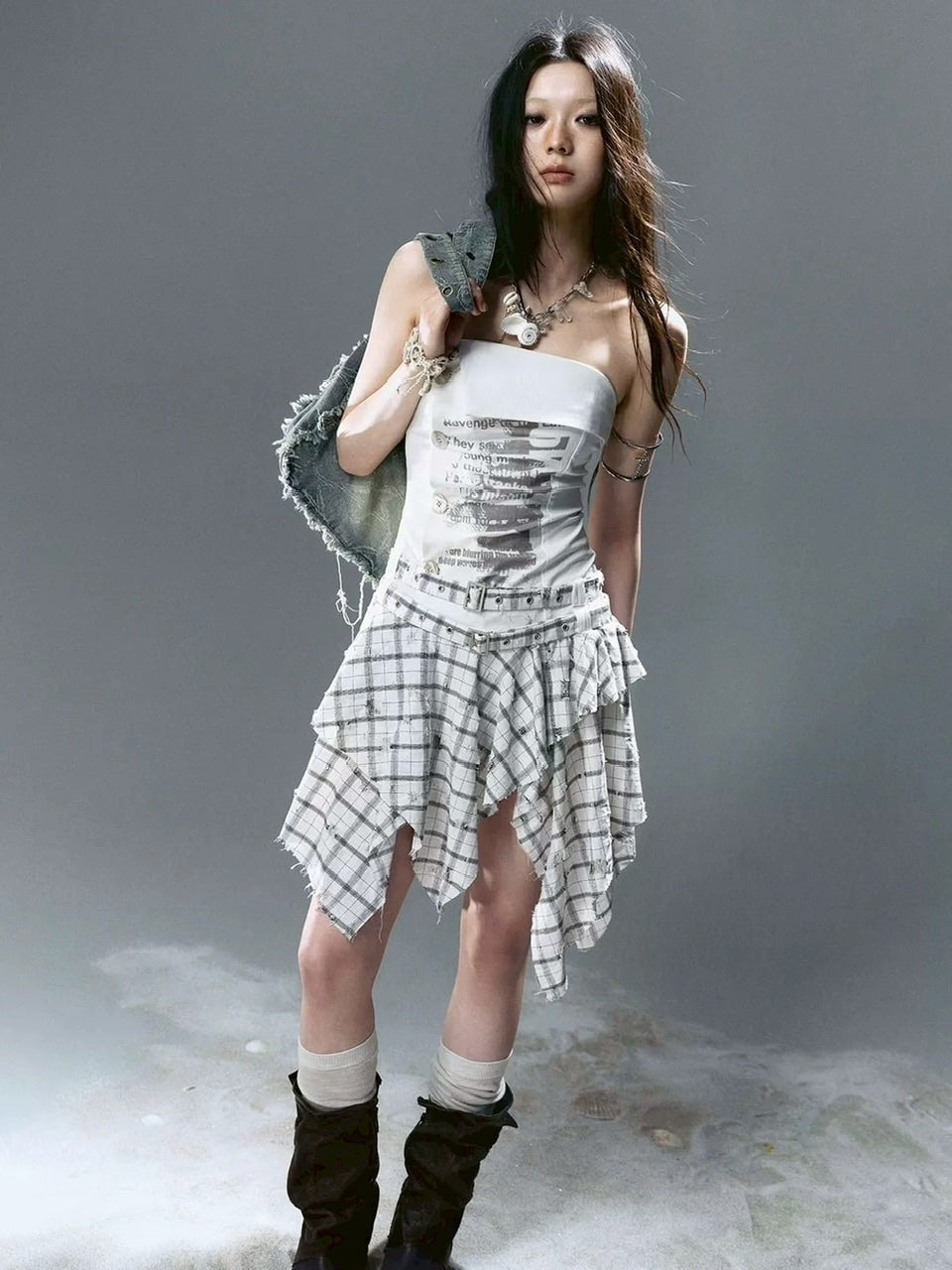 【Cest Nous】Plaid Bustier Dress / 【セヌー】グラフィックビスチェチェックワンピース
