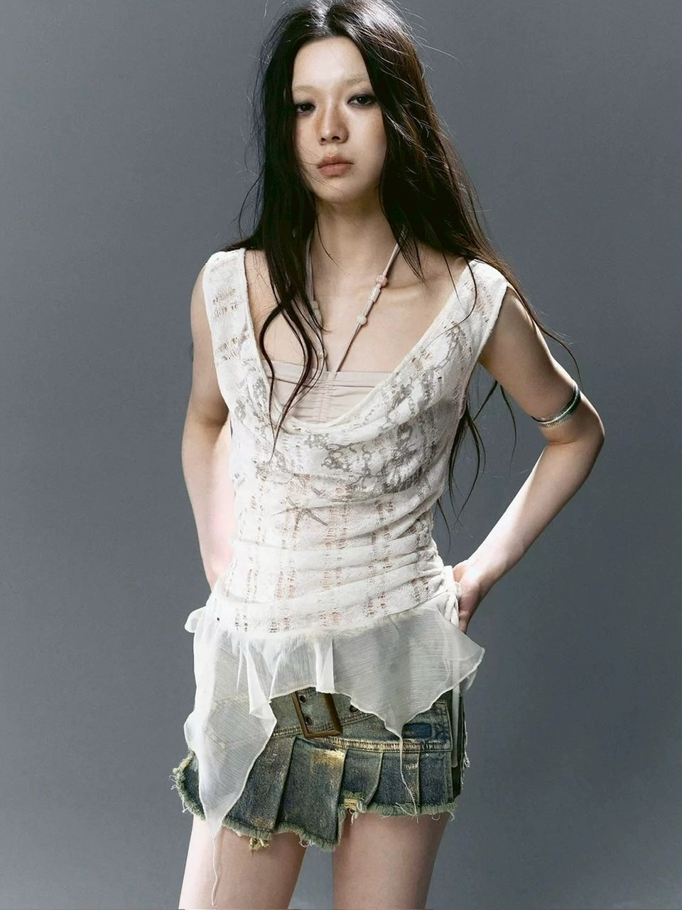 【Cest Nous】Beaded Top / 【セヌー】レイヤードフリルタンクトップ