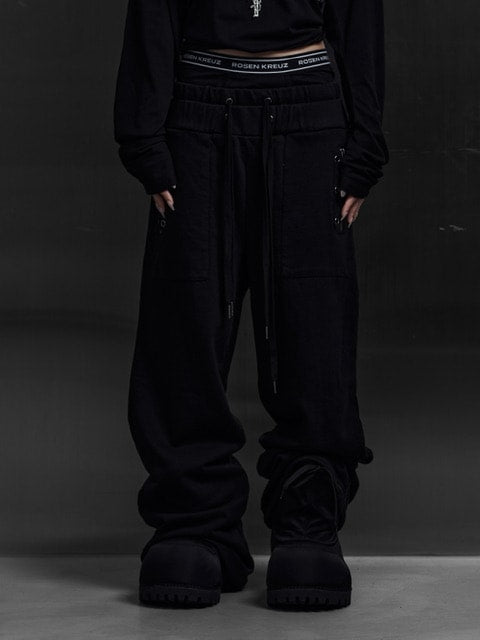 【Rosen Kreuz】EYELET EDGE Set-Up LAYERED SWEAT PANTS