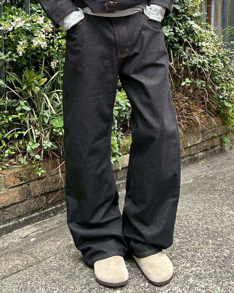 受注制【Chikashitsu +】semi wide rigid denim pants / 【チカシツプラス】セミワイドリジッドデニムパンツ (2color)