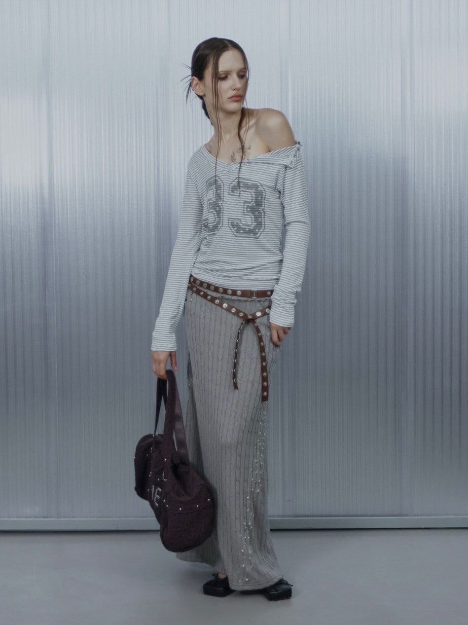 【SETUP‐EXE】33 STRIPE V-NECK TOP / 【セットアップエグゼ】33ストライプ長袖Ｖネック長袖Ｔシャツ