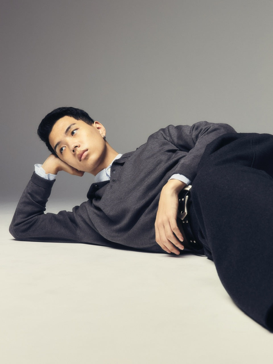 【CS】wool touch knit polo (charcoal) / 【シーエス】ウールタッチニットポロ