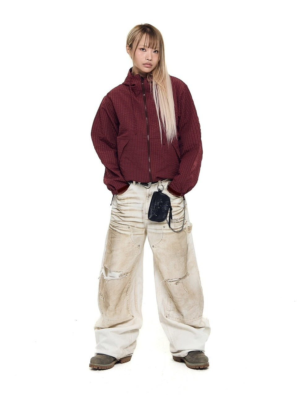 【AAKAM】Check Pattern Hooded Jacket