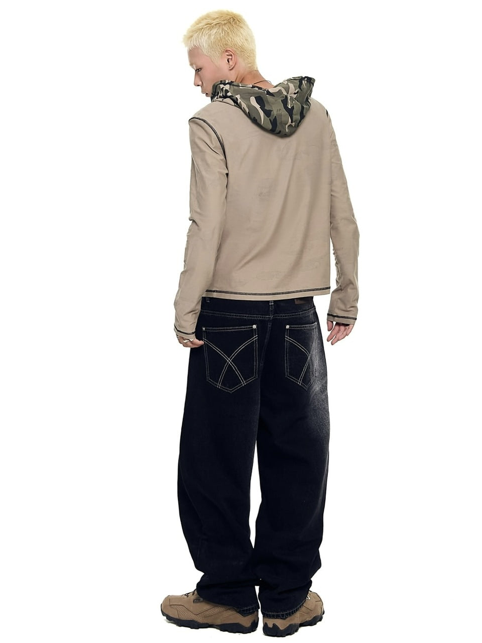 【AAKAM】Camo Contrast Hooded Long Sleeve