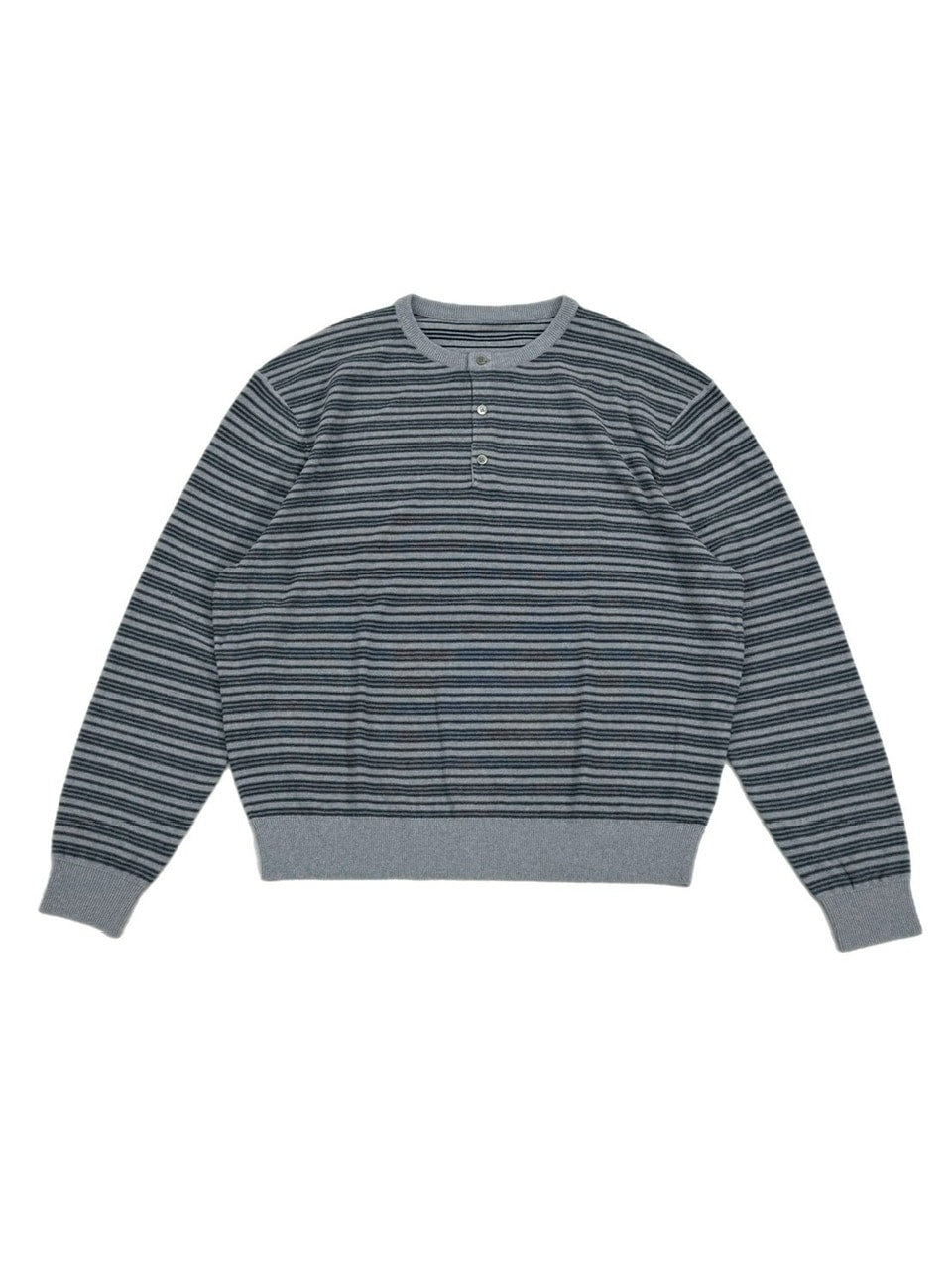 受注制【Chikashitsu +】cropped henry neck border knit / 【チカシツプラス】クロップドヘンリーネックボーダーニット (3color)