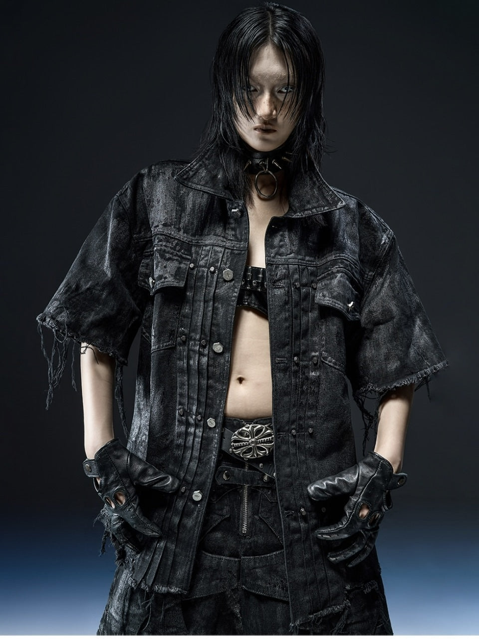 1/2 20:00再販【RICH】Knight Wide Waxed Shirt / 【リッチ】クロスバック半袖デニムシャツ