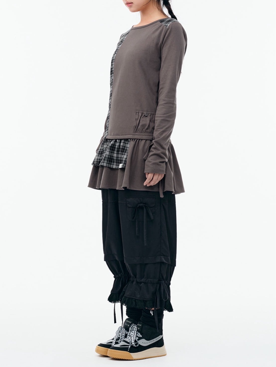 【TUOMIO】CHECK MIXED JERSEY DRESS / 【トゥオミオ】チェックミックスジャージワンピース