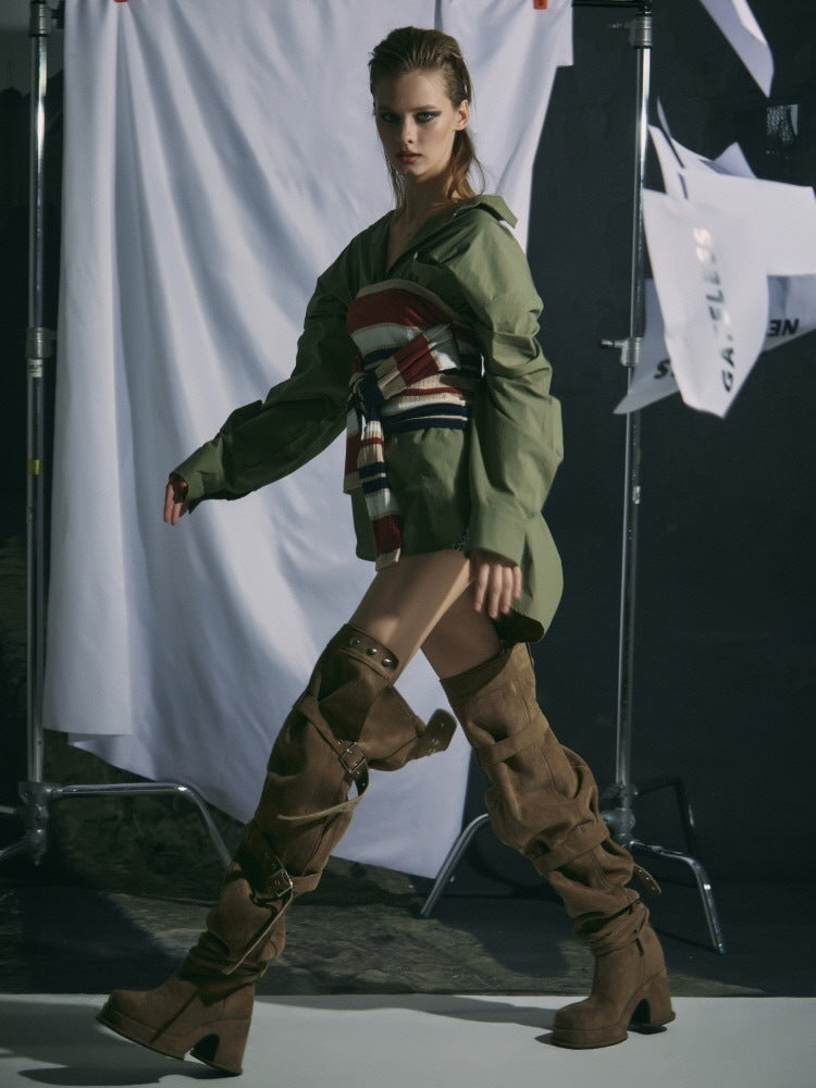 【GATELESS】BELT BUCKLE LOOSE LONG BOOTS / 【ゲートレス】ベルトバックルルーズロングブーツ