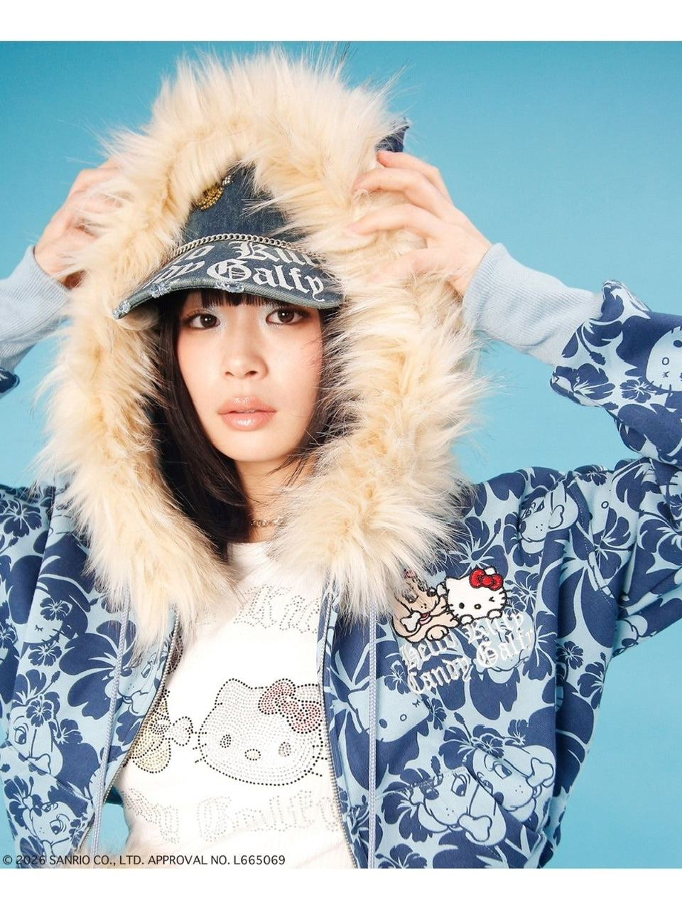 【GALFY×KITTY】鬼ギャルパーカー / 【ガルフィー×キティー】総柄猫耳ファー付きジップアップパーカー