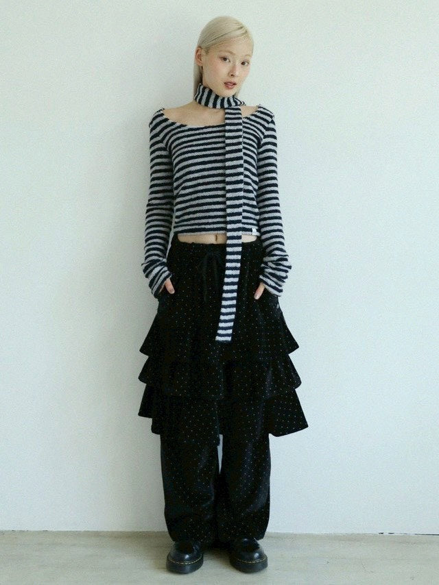 12/21 20:00 発売【Uglyshadow】DOT VELVET CANCAN MIDI SKIRT PANTS