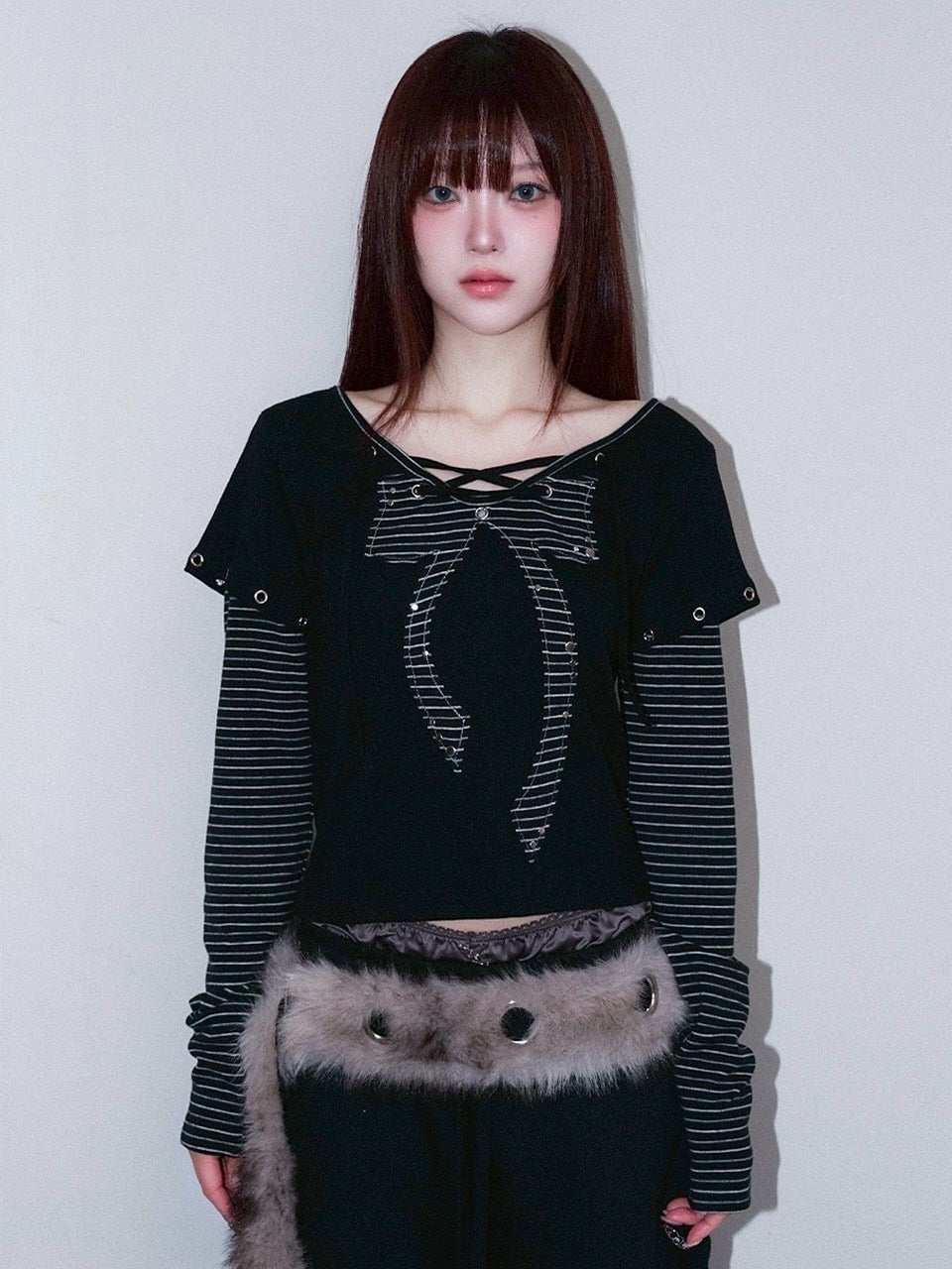 1/2 20:00発売【CHERRYQUIRI】punky bow layered tee