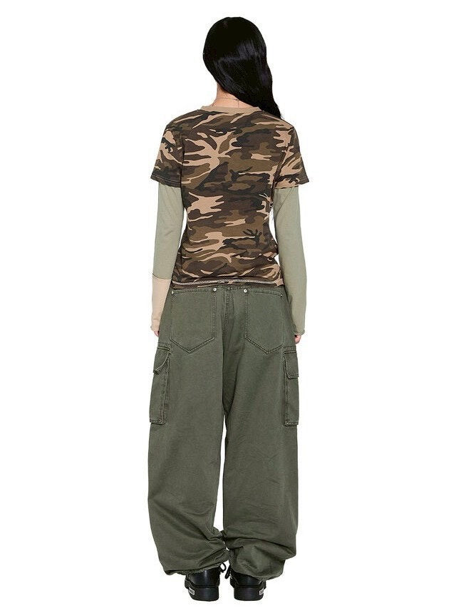 【AAKAM】Camouflage layered Long Sleeve