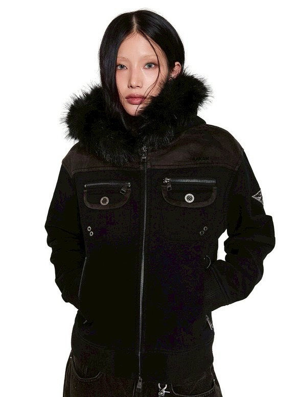 【AAKAM】Fur Camo Contrast Jacket