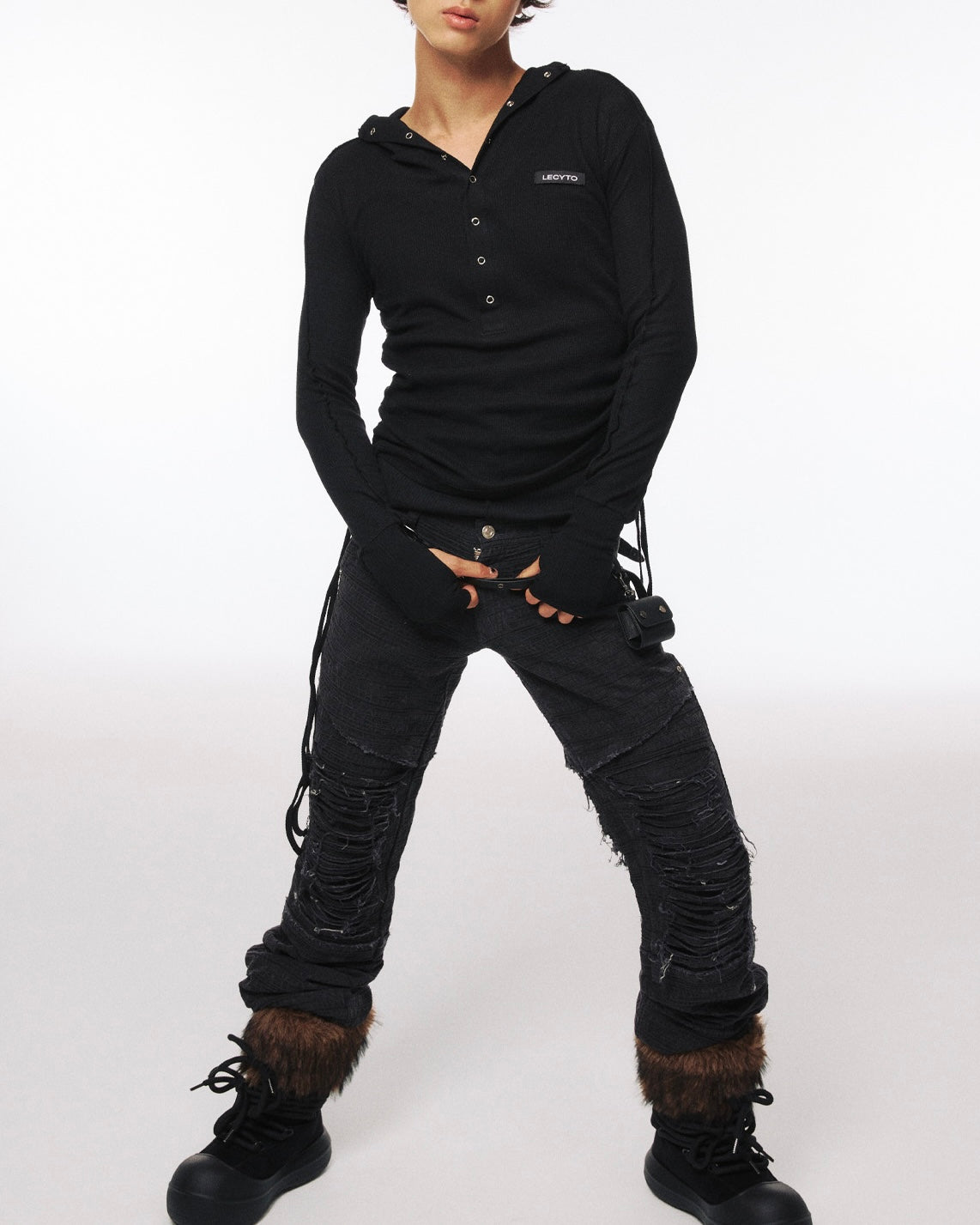 【LECYTO】String Slim Hooded T-shirt