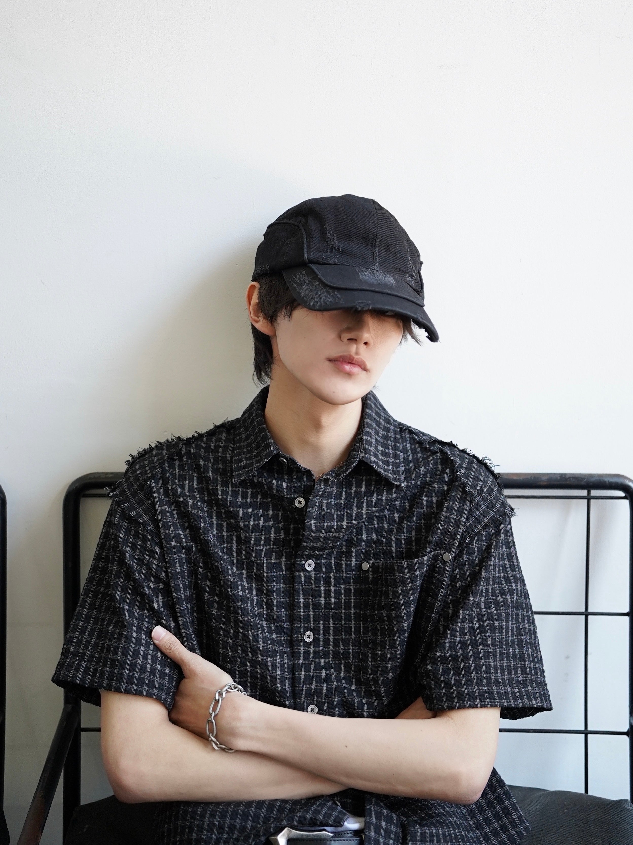 5/23 20:00発売【CHIKASHITSU PLUS HIGH】Arch washed denim cap (wash black)