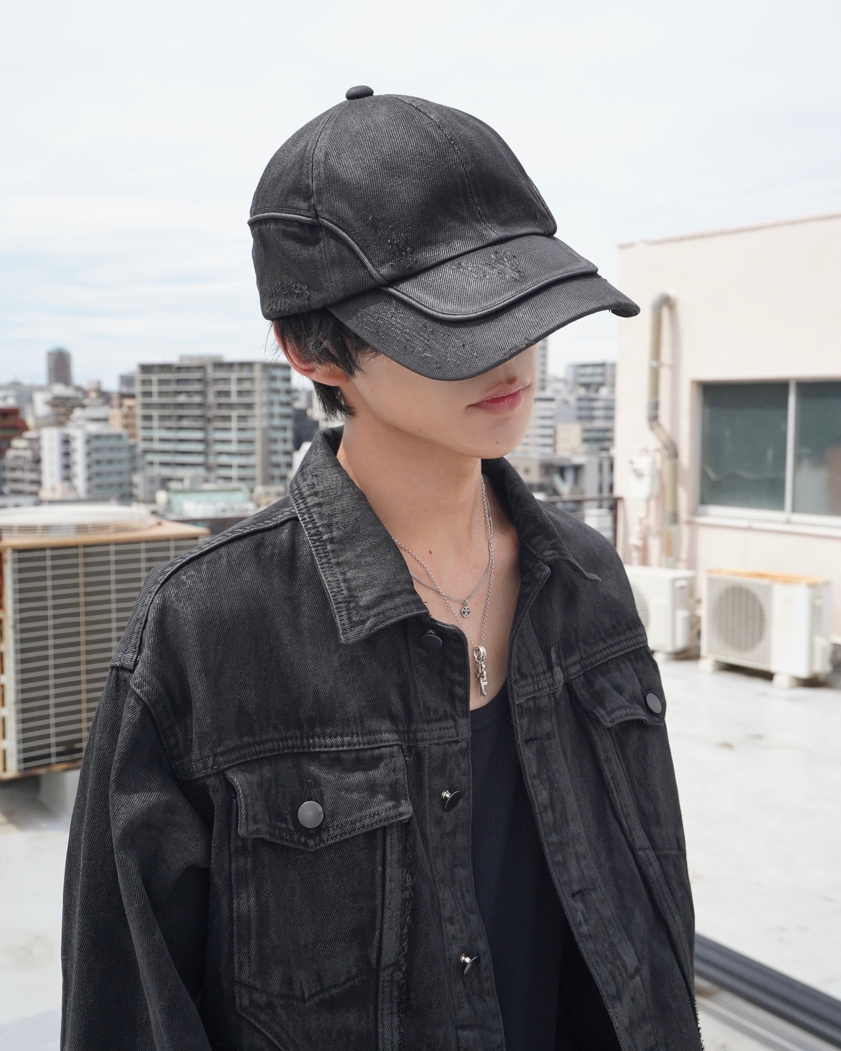 【CHIKASHITSU PLUS HIGH】Arch washed denim cap (coating)