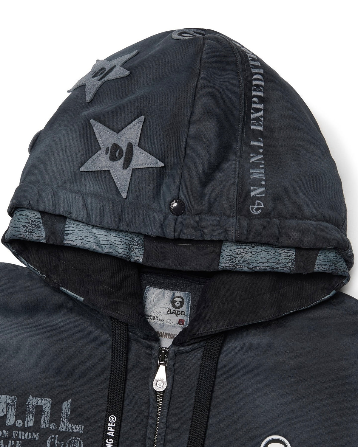 【NOMANUAL】AAPE X NMNL DOUBLE HOODED ZIP-UP(BLACK)