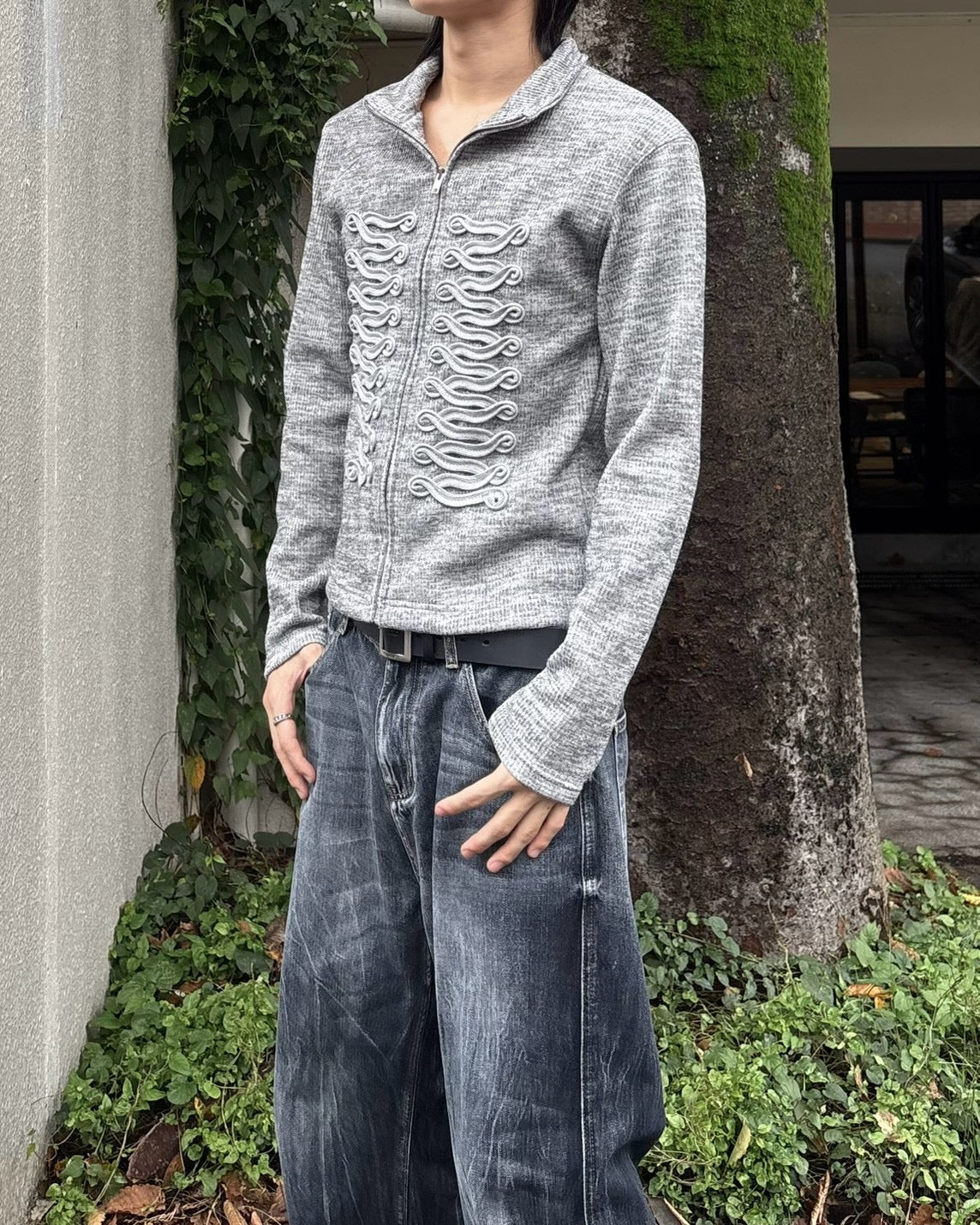 受注制【nmtc+】Napoleon Detail Rib Knit Zip Up Jacket (2color)