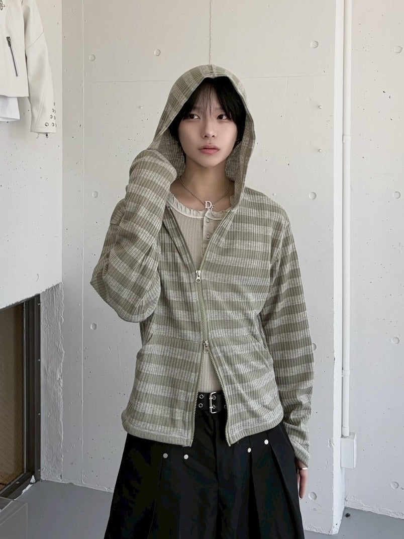 受注制【LUV CODE】stripe zip hoodie 2 (3color)