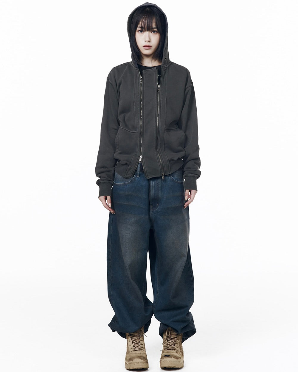【AAKAM】Double Zippered Zip-Up Hoodie