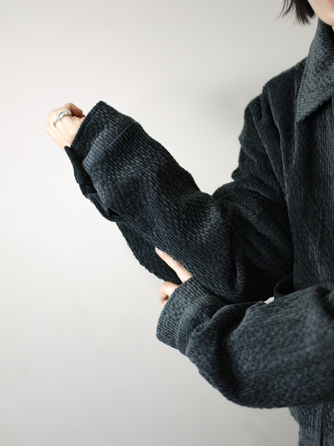 受注制【Chikashitsu +】set up design corduroy cropped jacket (3color)