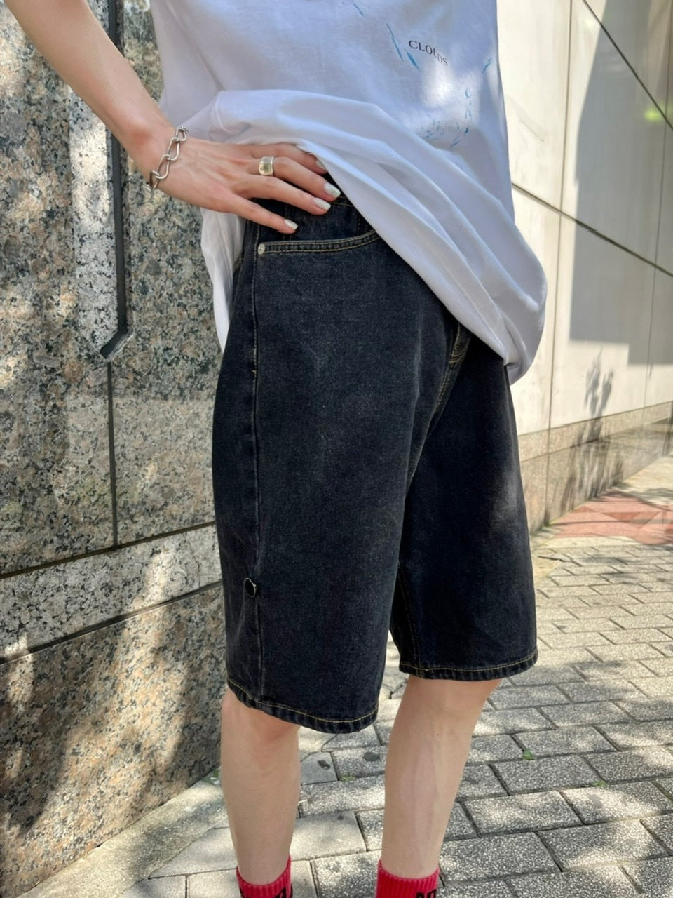 受注制【Chikashitsu +】docking 2way denim pants