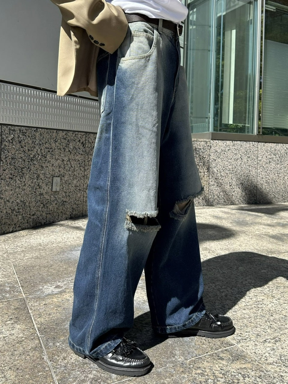 受注制【Chikashitsu +】vintage wash damage denim pants (2color)