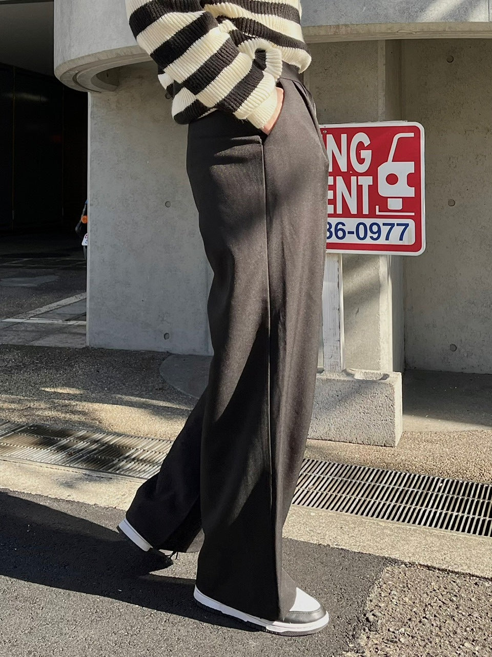 【Chikashitsu +】waist belt tuck slacks (3color)