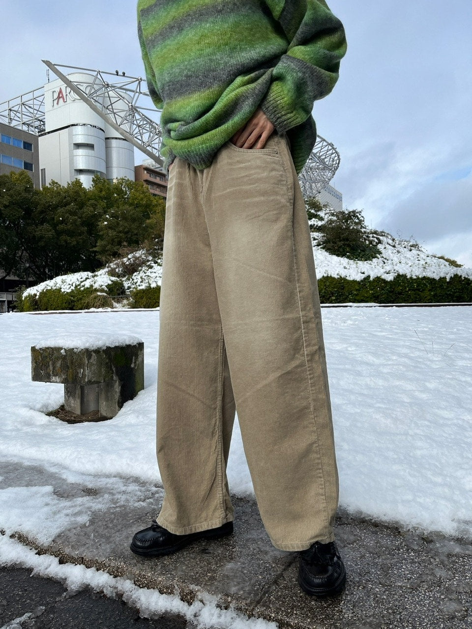 受注制【Chikashitsu +】vintage wash wide corduroy pants (2color)