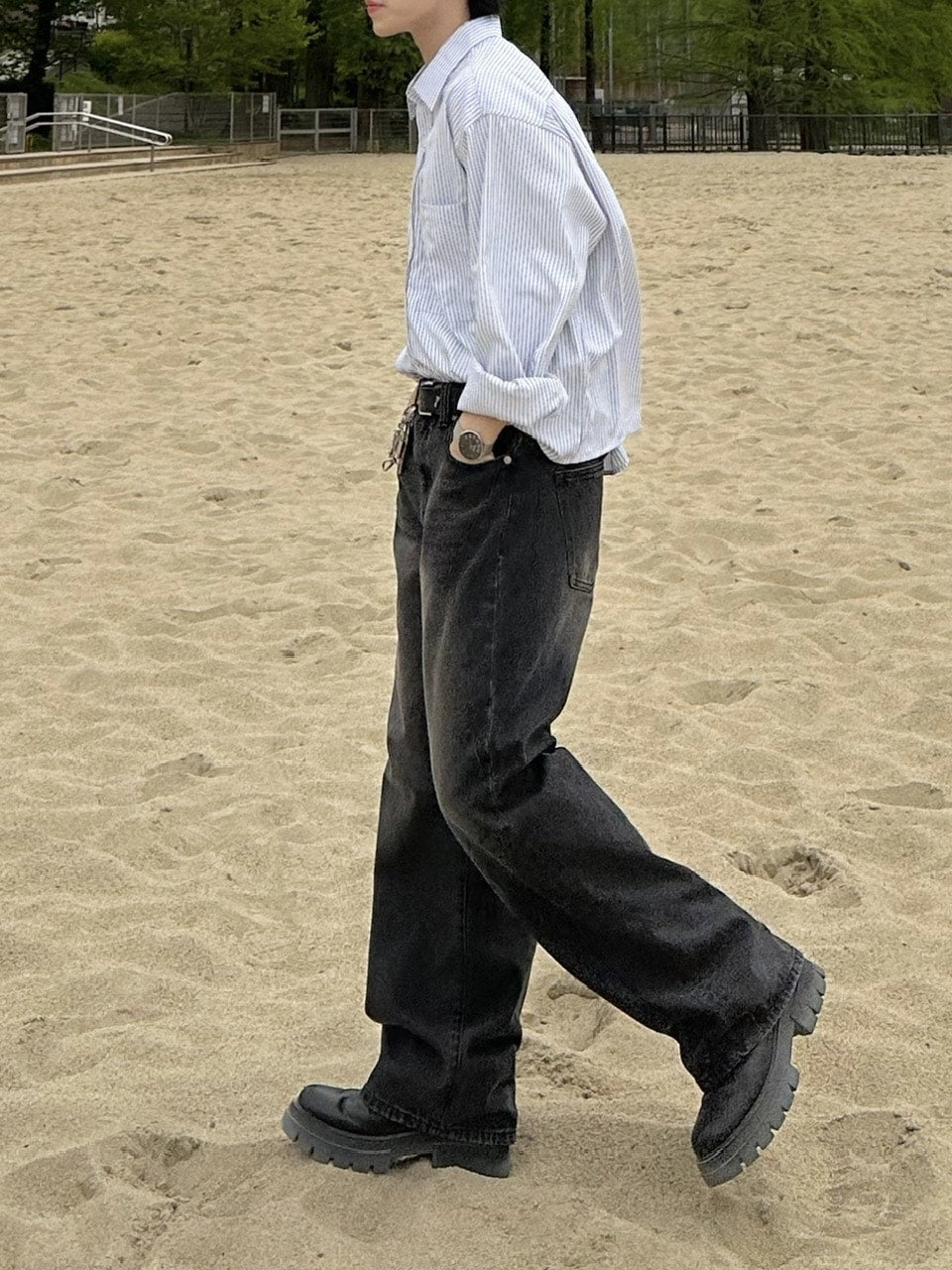 大阪店WEB限定受注制【Chikashitsu +】vintage color wash wide denim pants (3color)